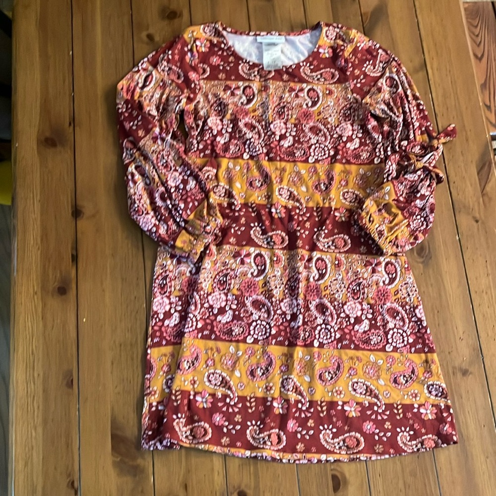 Kids long sleeve paisley dress with bows